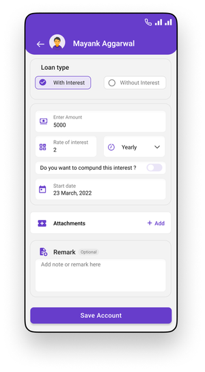 New customer form screen